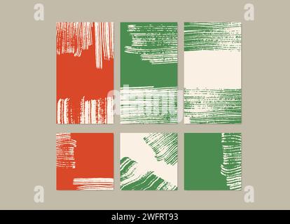 Abstrakte Hintergründe festgelegt. Vertikale und quadratische Vorlagen für Banner, Poster, Karten. Weihnachtsfarben. Vektorabbildung. Stock Vektor