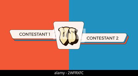 Vergleich leer. Vs. Grooviges Retro-Poster. Kampfcover mit Emblem und leerem Banner für die Namen der Teilnehmer. Vektorabbildung Stock Vektor