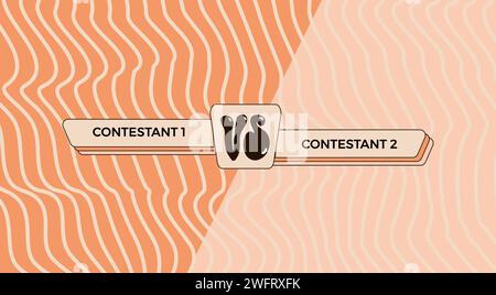 Im Vergleich zum Retro-Vergleich leer. Vs. Grooviges Poster. Kampfcover mit Emblem und leerem Banner für die Namen der Teilnehmer. Vektorabbildung mit Trennzeichen und Stock Vektor
