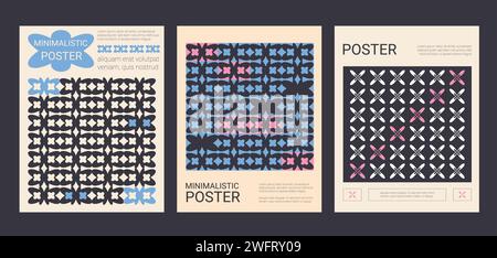 Satz abstrakter moderner Banner-Vorlage. Minimalistische Cover-Kollektion mit Poster. y2k-Muster. Vektorabbildung. Stock Vektor