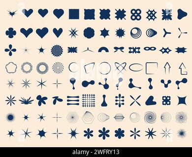 Set mit geriffelten Elementen. Kollektion mit Retro-Formen für nostalgisches Design. Einfache grafische Grundform. Vektorfiguren Isolationsdarstellung. Stock Vektor