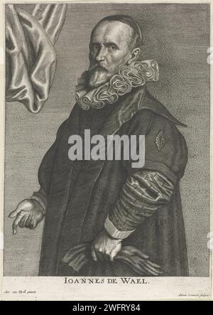 Porträt von Hans de Wael, Adriaen Lommelin, nach Anthony Van Dyck, 1630–1677 Druck Porträt des Malers Hans de Wael. Antwerpener Papiergravur Stockfoto