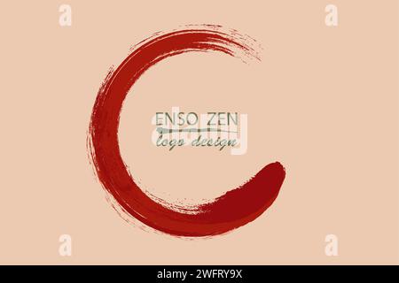 Enso Zen Circle handgezeichnet mit roter Tinte im traditionellen japanischen Stil sumi-e, Vektor-Logo-Design im Pinsel-Art-Stil, isoliert auf alten Vintage Stock Vektor