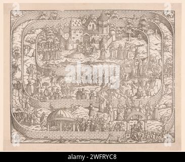 Tabula Cebetis, anonym, David Kandel, 1560 gedrucktes Schloss umgeben von drei Mauern, in denen es verschiedene Abstufungen moralischer Reinheit mit dem Highlight im Zentrum gibt. Papier „Karte von Cebetis“ Stockfoto