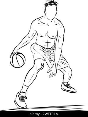 Basketballspieler mit einer Illustration der Ballskizze Stock Vektor