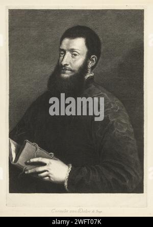 Porträt des Dichters Pietro Aretino, Cornelis van Dalen (II), nach Tizian, 1648 - 1664 Druck Amsterdam Papierstich Bard, lyrischer Dichter Stockfoto