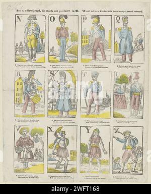 AEN du, o lieber Jugendlicher, der immer lernt / mit Yver geehrt wird von einem Kindermin Dees Mooye Prent, 1833 - 1870 Print Blatt mit 12 Aufführungen der Buchstaben des Alphabets (N-Z) illustriert mit Zahlen, deren Namen mit dem fraglichen Buchstaben beginnen. Unter jedem Bild ein zwei-Wege-Vers. Nummeriert in der Mitte: n. 91. Verlag: Turnhoutpublisher: Turnhoutprint Maker: Niederlande Papier Buchdruck Buchstaben, Alphabet, Schrift. Zeichen (menschliche Typen). Die Person und ihr Name Stockfoto