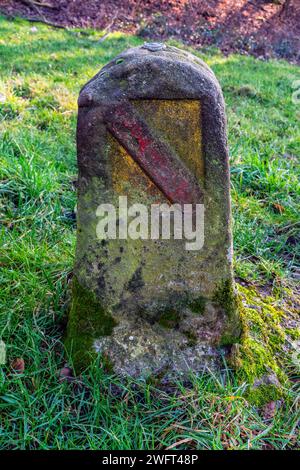 Grenzstein #49 zwischen Stetten in Baden Württemberg und Maienbühl in Basel, Schweiz. Wappen des Großherzogtums Baden (Grossh Stockfoto