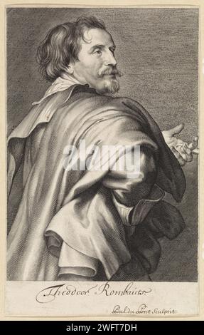 Porträt des Malers Theodoor Rombouts, Paulus Pontius, nach Anthony Van Dyck, 1616–1657 Druck Antwerpener Papierstich Porträt, Selbstporträt des Malers Stockfoto