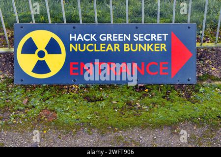 Eingangsschild am MOD Hack Green Secret Bunker cheshire, im Kalten Krieg als nukleare Sprengunterkunft benutzt, Kommandoposten jetzt ein Museum Stockfoto