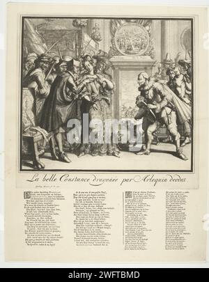 Cartoon über Ludwig XIV. Und die Verfolgung der Protestanten in Frankreich, 1689, Gisling, nach Romeyn de Hooghe, 1689 Print Cartoon über Ludwig XIV. Und die Verfolgung der Protestanten in Frankreich, 1689. La Belle Constance (die französischen Protestanten) wird von Ludwig XIV., Jesuiten und Soldaten hinterlasst. In der Gruppe rechts mit König Jacobus II. Und der Königin mit dem armen Kind findet sie auch keine Sicherheit. Unter der Show 2 Strophen mit je 2 Spalten in Niederländisch und Französisch. Druckerei: Genèveprinthersteller: Netherlandspublisher: Genève Papierätzung / Gravur / Buchdruck Stockfoto