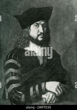 Dieses Gemälde von Albrecht Durer ist von Kurfürst Friedrich Weisse von Sachsen (Sachsen). Sie befindet sich im Kaiser-Friedrich-Museum in Berlin. Friedrich III., auch bekannt als Friedrich der Weise, war von 1486 bis zu seinem Tod 1525 Kurfürst von Sachsen, der vor allem wegen des weltlichen Schutzes seines Untertanen Martin Luther in Erinnerung bleibt. Friedrich war der Sohn des Kurfürsten Ernst von Sachsen und seiner Frau Elisabeth, Tochter des Herzogs Albrecht III. Von Bayern. Stockfoto