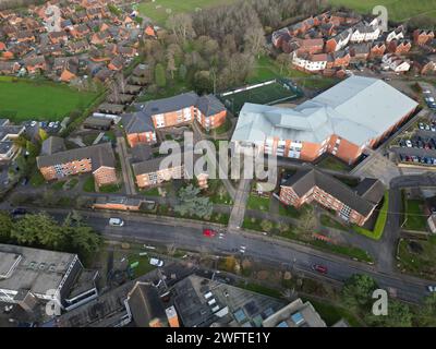 Luftaufnahme des Campus des Royal National College for the Blind (RNC) in Hereford Herefordshire, Großbritannien, im Februar 2024 Stockfoto