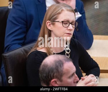 Edinburgh, Schottland, Großbritannien. Februar 2024. IM BILD: Shirley-Anne Somerville MSP, schottischer Kabinettssekretär für soziale Gerechtigkeit, der Scottish National Party (SNP) Credit: Colin D Fisher Credit: Colin Fisher/Alamy Live News Stockfoto