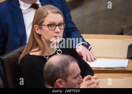 Edinburgh, Schottland, Großbritannien. Februar 2024. IM BILD: Shirley-Anne Somerville MSP, schottischer Kabinettssekretär für soziale Gerechtigkeit, der Scottish National Party (SNP) Credit: Colin D Fisher Credit: Colin Fisher/Alamy Live News Stockfoto