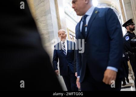 Washington, USA. Februar 2024. Präsident Joe Biden kommt am Donnerstag, den 1. Februar, zum National Prayer Breakfast in Washington, DC, im Kapitol der USA an. 2024. (Graeme Sloan/SIPA USA) Credit: SIPA USA/Alamy Live News Stockfoto