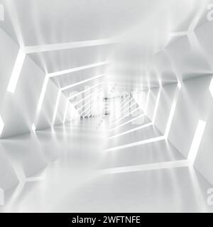 Abstrakte leere weiße Tunnelperspektive, quadratischer digitaler grafischer Hintergrund. 3D-Darstellung Stockfoto