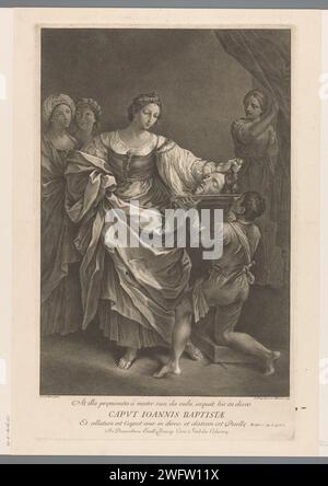 Salome mit dem Kopf Johannes des Täufers, Jakob Frey (I), nach Guido Reni, 1745 Druck mit lateinischer Unterschrift. Rom-Papierstich Salome erhält vom Henker den Kopf Johannes des Täufers Stockfoto
