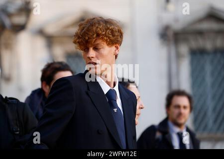 Roma, Italien. Februar 2024. Foto Cecilia Fabiano/LaPresse 01 Febbraio 2024 Roma, Italia - Cronaca - Sergio Mattarella riceve al Quirinale la nazionale italiana maschile di Tennis vincitrice della Coppa Davis Nella foto: Jannik Sinner 01. Februar 2024 Roma, Italien - Präsident der Republik Sergio Mattarella empfängt die italienische Tennisnationalmannschaft der Männer, die den Davis Cup 2023 gewonnen hat, auf dem Foto: Jannik Sinner Credit: LaPresse/Alamy Live News Stockfoto