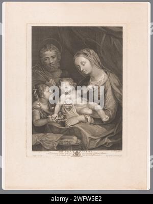 Heilige Familie mit Johannes de Boper, Johann Sebastian Müller, nach Federico Barocci, 1767 Druck unten gedruckte Nummer voll. Ii. Nr. 15. Londoner Papierstich der Heiligen Familie und abgeleitete Darstellungen. Eine Reihe von Szenen aus dem Leben von Johannes dem Täufer. Waffenlager, Heraldik Stockfoto