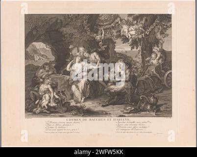 Bacchus en Ariadne, Claude Duflos, nach Antoine Coypel, 1675–1727 Druckgraphiker: Frankreicherin: Paris Papierstich / Radierung Triumph von Bacchus und Ariadne Stockfoto