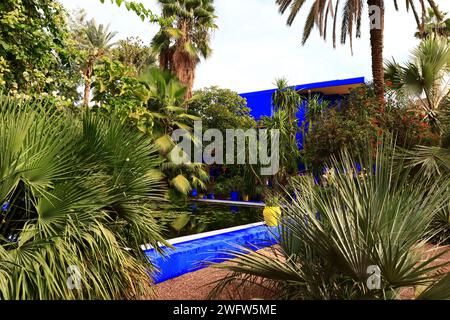Der Majorelle Garten ist ein 1 Hektar großer botanischer Garten und ein Landschaftsgarten von Künstlern in Marrakesch, Marokko. Stockfoto