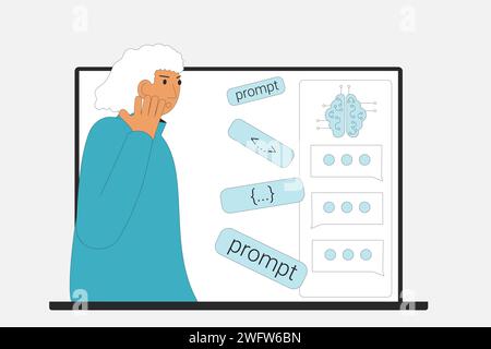 Künstliche Intelligenz verwirrend. Problem mit der Konstruktion anfordern. KI modelliert Probleme, um visuelle Inhalte zu generieren. Missverständnisse bei der Arbeit mit AGI. Vektor Stock Vektor