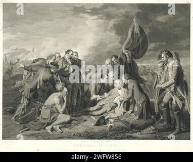 Tod von James Wolfe während der Schlacht von Quebec, William Woollett, nach Benjamin West, 1776 Druck London Papier Radierung / Gravur gewalttätigen Tod durch Schusswaffen. Kampf (+ Landstreitkräfte). Ureinwohner von Nordamerika Québec Stockfoto