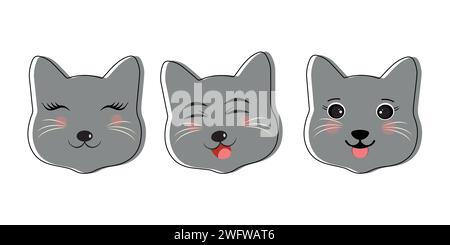 Katze Haustier Kopf Gesicht Icon, Vektor Illustration von lustigen Karikaturkatzen, Katze Gesicht mit verschiedenen Ausdrücken und Mustern Vektor Illustration flache Design. Stock Vektor