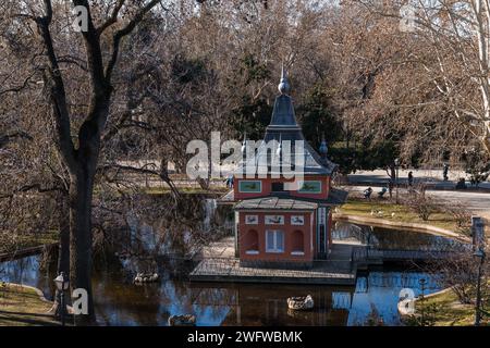 Madrid, Spanien - 28. Januar 2024: Denkmal für das Haus des Fischers oder Casita del Pescador del Buen Retiro Stockfoto