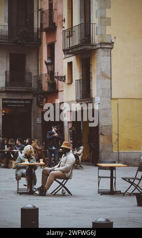 Terrasse im Zentrum von Barcelona in Spanien am 20. September 2021 Stockfoto