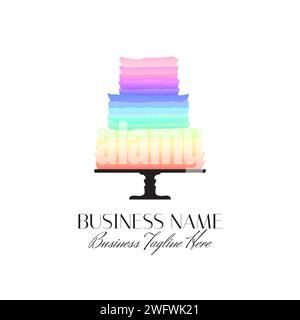 Regenbogenfarben-Kuchen-Logo für Bäckerei oder Geburtstagsfeier Stock Vektor