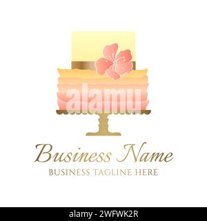 Rainbow Cake Logo für Bäckerei Business oder Geburtstagsfeier in Gelb, Orange und Pfirsichfarben Stock Vektor