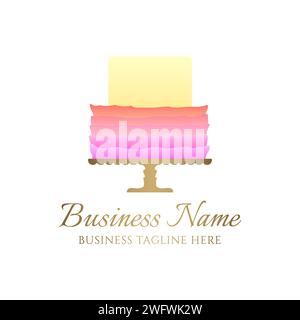Mehrfarbiges Rainbow Cake Logo für Bäckerei Business oder Geburtstagsfeier in Gelb, Orange und Pink Farbverläufe Stock Vektor