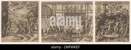 Vorbereitungen für die Hochzeitsfeier von Amor und Psyche, 1613 drucken die Hochzeitsfeier von Amor und Psyche wird von verschiedenen mythologischen Figuren vorbereitet. Auf der linken Seite ist Apollo umgeben von Göttinnen. In der Mitte ein Tisch und ein zweiter Tisch mit luxuriösem Geschirr mit Bacchus, Saters, Quecksilber und dem Gratiën um ihn herum. Rechts in einem Becken vor einer Höhle werden ein Gott und eine Göttin, möglicherweise mars und venus, von Putten gewaschen. Druckerei: RomeAfter Design von: ItalienVerlag: RomeVaticaanstad Papiergravur / Ätzbad von Venus und Mars. Die Ehe von Cupid und Psyche. (Geschichte) Quecksilber (Hermes). ( Stockfoto