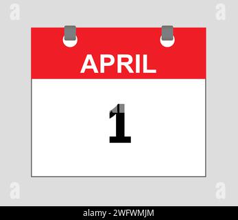 April zuerst, Kalendersymbol Rot und weiß, Kalendervektor, Datumssymbol, Zeitplansymbol, Stock Vektor