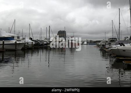 Die Küstenwache und Partneragenturen reagieren auf einen Brand in der Anchorage Marina am Patapsco River, Maryland, 31. Januar 2024. Küstenwache Sektor Maryland – National Capital Region reagierte auf das Feuer, nachdem sie von einem guten Samariter benachrichtigt worden waren. Stockfoto