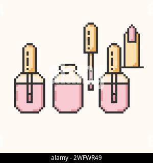 Nagellack Maniküre Pixel Art Icons.Hand Maniküre und Pflege einfache 8-Bit Symbole.einfache Anweisungen für die Verwendung Set.Vektor Illustration EPS 10. Stock Vektor