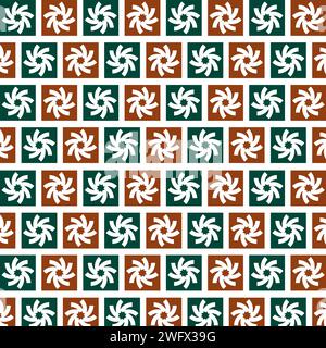Trendiges geometrisches Muster. Hübsches farbenfrohes Design mit geometrischen Objekten in horizontalen Linien. Grünes und siennafarbenes Muster Stockfoto
