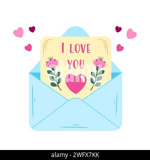 Hand gezeichnete Vektor-Illustration eines Liebesbriefes in einem Umschlag. Das Geständnis der Liebe. Romantisches Doodle zum valentinstag Stock Vektor