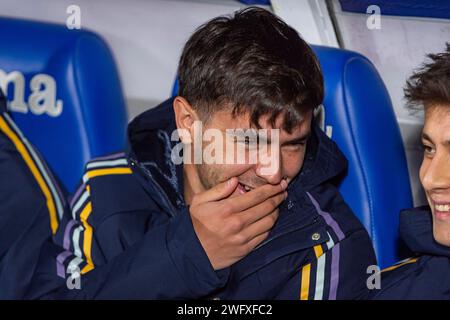 Getafe, Madrid, Spanien. Februar 2024. Brahim Diaz von Real Madrid wurde vor dem Fußballspiel La Liga EA Sports 2023/24 zwischen Getafe und Real Madrid im Coliseum-Stadion in Getafe, Spanien, gesehen. (Kreditbild: © Alberto Gardin/ZUMA Press Wire) NUR REDAKTIONELLE VERWENDUNG! Nicht für kommerzielle ZWECKE! Stockfoto