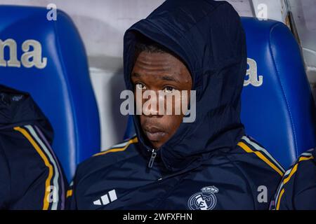 Getafe, Madrid, Spanien. Februar 2024. Eduardo Camavinga von Real Madrid vor dem Fußballspiel La Liga EA Sports 2023/24 zwischen Getafe und Real Madrid im Coliseum-Stadion in Getafe, Spanien. (Kreditbild: © Alberto Gardin/ZUMA Press Wire) NUR REDAKTIONELLE VERWENDUNG! Nicht für kommerzielle ZWECKE! Stockfoto