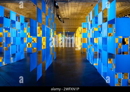 Paris, Frankreich, Ausstellung von Daniel Buren im Kaufhaus Le Bon Marche, nur Editorial. Stockfoto