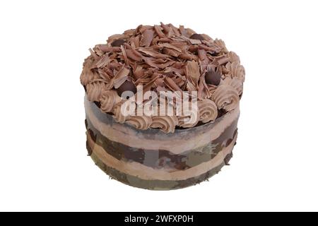Schokoladencreme-Kuchen isoliert auf weißem Hintergrund Stockfoto