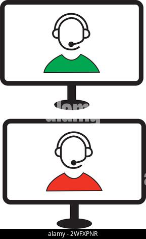 Rote und grüne Symbole für den Kundendienst auf Computermonitoren Stock Vektor