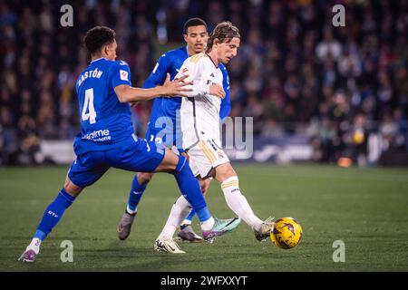 Getafe, Spanien. Februar 2024. La Liga Fußballspiel: Getafe gegen Real Madrid im Coliseum Alfonso Perez Stadium in Getafe, Madrid, 01. Februar 2024 Modric 900/Cordon PRESS Credit: CORDON PRESS/Alamy Live News Stockfoto