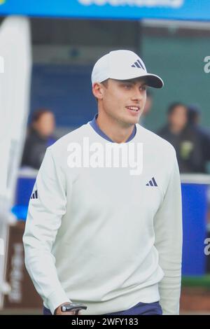 Pebble Beach, USA. Februar 2024. Pebble Beach, Monterey, Kalifornien, USA - 1. Februar 2024 Ludvig Aberg (Schweden) Porträt, bevor er seine erste Runde der zweiten „Signature“-Veranstaltung der USA PGA Tour Season beginnt - dem AT&T Pro-am bei den berühmten Pebble Beach Links. Quelle: Motofoto/Alamy Live News Stockfoto