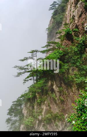 Wolken schweben auf der zweiten Ringstraße im Westsee (Xihai) Grand Canyon der Huangshan Yellow Mountains. Stockfoto