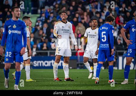 Getafe, Madrid, Spanien. Februar 2024. Jude Bellingham von Real Madrid beim Fußballspiel La Liga EA Sports 2023/24 zwischen Getafe und Real Madrid im Coliseum-Stadion in Getafe, Spanien. (Kreditbild: © Alberto Gardin/ZUMA Press Wire) NUR REDAKTIONELLE VERWENDUNG! Nicht für kommerzielle ZWECKE! Stockfoto