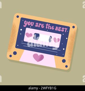 Handgezeichnetes Retro-Band mit Liebeszitat und Textur. Vektor-Selbstliebe-Konzept. Stock Vektor